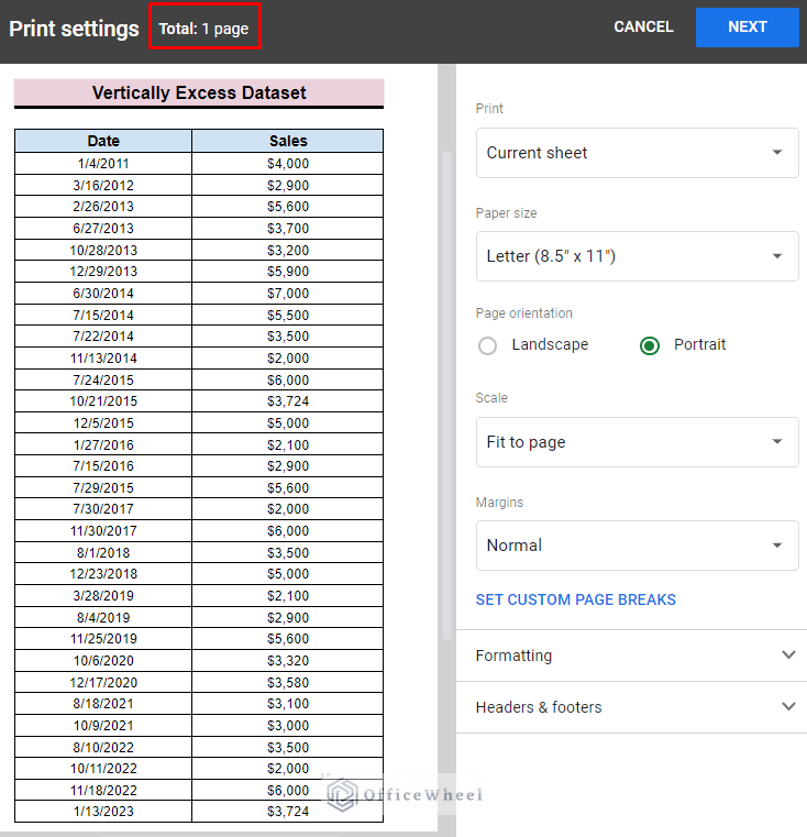 entire dataset on one page in google sheets